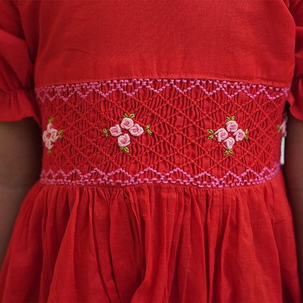 Handmade Smoking Frock Red