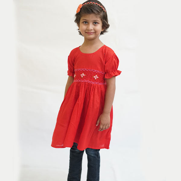 Handmade Smoking Frock Red