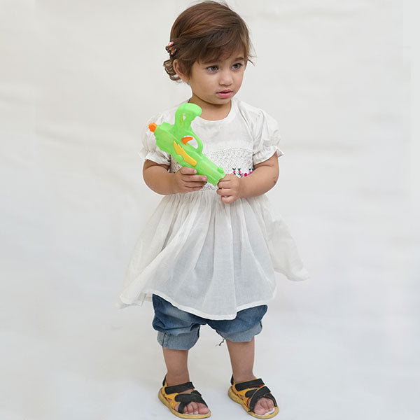 Handmade Smoking Frock Milky White