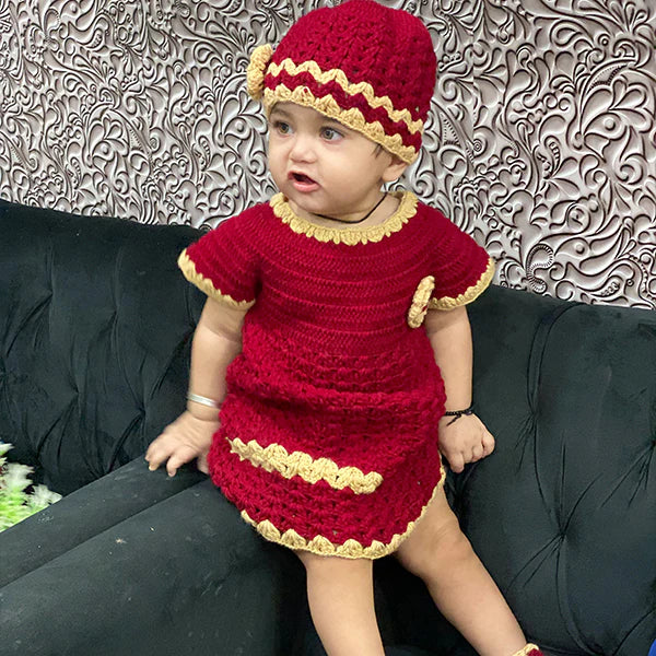 Handmade Baby Dress Mehroon (4 Piece Set)